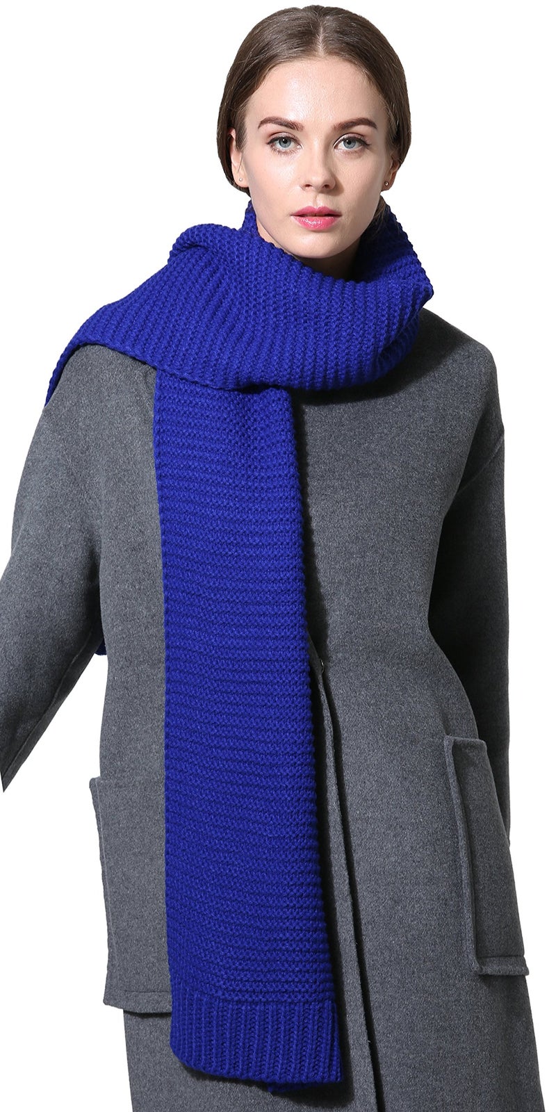 NEOSAN Women Men Winter Thick Cable Knit Wrap Chunky Warm Scarf Royal Blue - Image 1